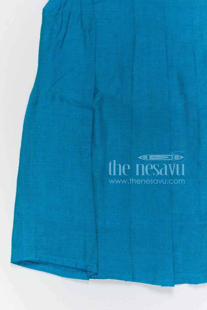 The Nesavu Girls Chanderi Frock Toddler Girl Chanderi Cotton Frock with Lace Yoke for Poojas and Festive Days Nesavu Nesavu toddler girl chanderi frock with pleated lace yoke for poojas and ethnic school events