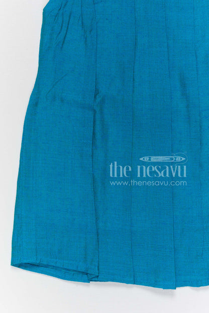 The Nesavu Girls Chanderi Frock Toddler Girl Chanderi Cotton Frock with Lace Yoke for Poojas and Festive Days Nesavu Nesavu toddler girl chanderi frock with pleated lace yoke for poojas and ethnic school events