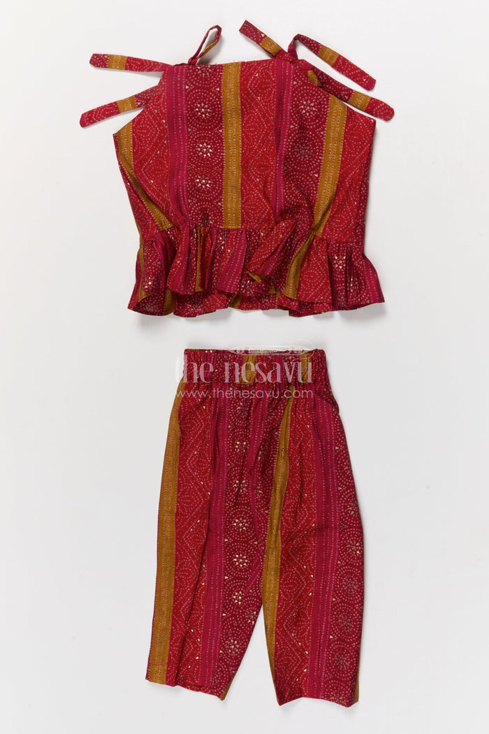 The Nesavu Girls Co-Ord Sets Toddler Girl Co-ord Set in Modal Silk for Festive and Cultural Wear Nesavu Nesavu toddler girl modal silk co-ord set with ethnic prints for Diwali and family events