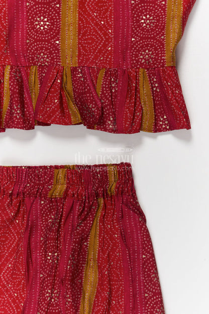 The Nesavu Girls Co-Ord Sets Toddler Girl Co-ord Set in Modal Silk for Festive and Cultural Wear Nesavu Nesavu toddler girl modal silk co-ord set with ethnic prints for Diwali and family events