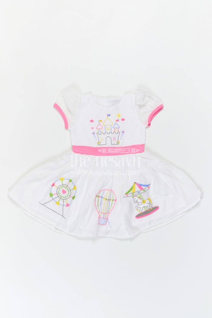 The Nesavu Girls Cotton Frock Toddler Girl Cotton Dress for Outings and Playtime Comfort Nesavu Nesavu Toddler Girl Cotton Dress For Outings And Playtime With Breathable Fabric And Soft Thread Embroidery