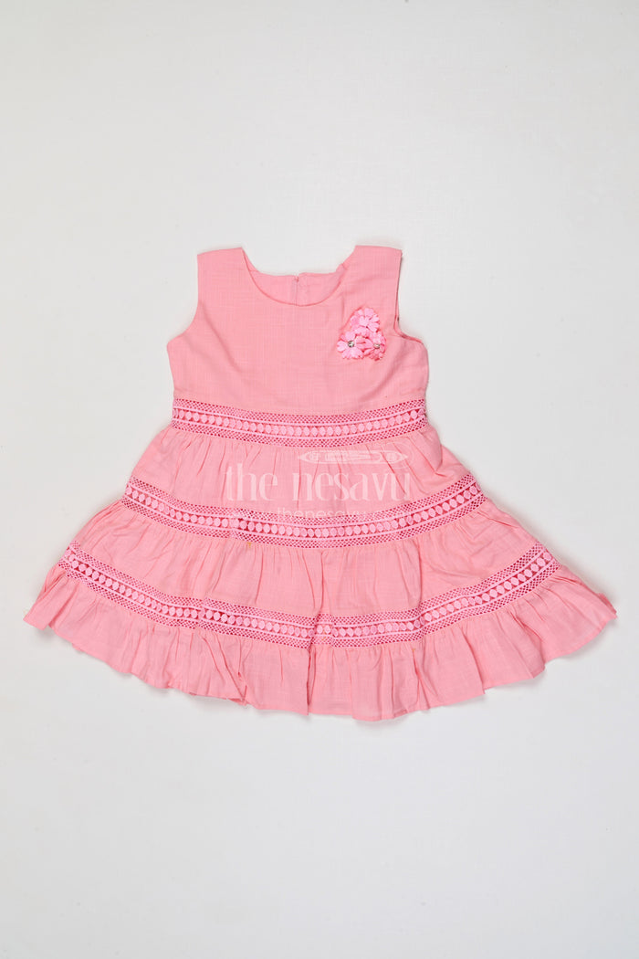 The Nesavu Girls Cotton Frock Toddler Girl Cotton Frock for Birthdays and Family Outings Nesavu 20 (3Y) / Pink / Cotton GFC230B-20 Nesavu toddler girl cotton frock for birthday parties and special occasions with layered ruffle design