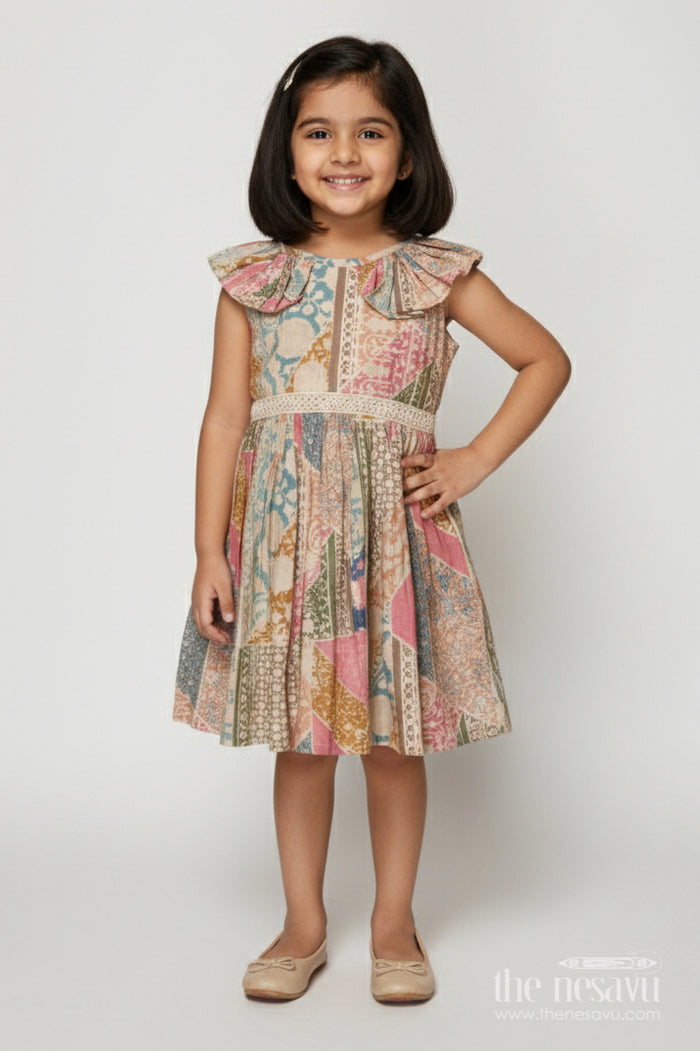 The Nesavu Girls Cotton Frock Toddler Girl Cotton Frock for Everyday Comfort and Fun Outings Nesavu 18 (2Y) / Multicolor GFC2017A-18 Nesavu toddler girl frock with boho-style digital print for casual days and play