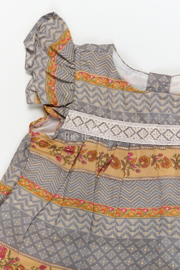 The Nesavu Girls Cotton Frock Toddler Girl Cotton Frock for Festive Gatherings and Day Events Nesavu Nesavu toddler girl cotton frock with embroidery and print for school ethnic day or parties