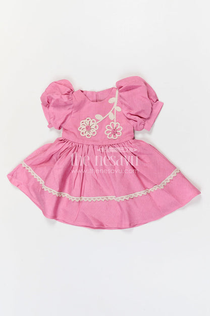 The Nesavu Girls Cotton Frock Toddler Girl Cotton Frock for Outings and Family Gatherings Nesavu Nesavu toddler girl cotton frock for outings and family gatherings with floral thread embroidery
