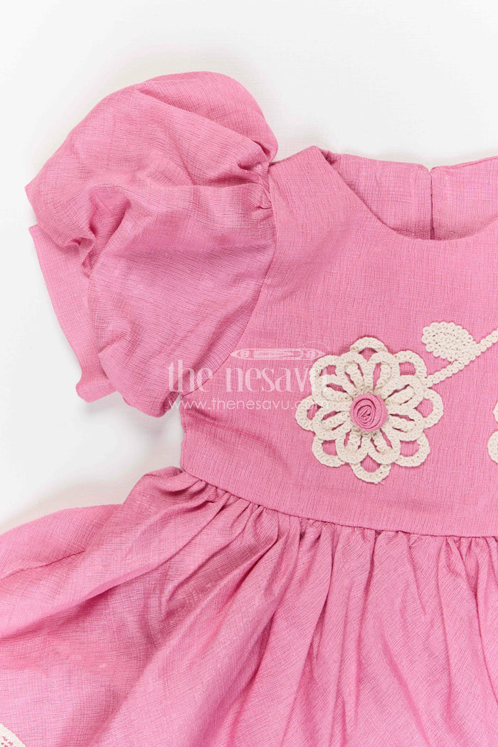 The Nesavu Girls Cotton Frock Toddler Girl Cotton Frock for Outings and Family Gatherings Nesavu Nesavu toddler girl cotton frock for outings and family gatherings with floral thread embroidery