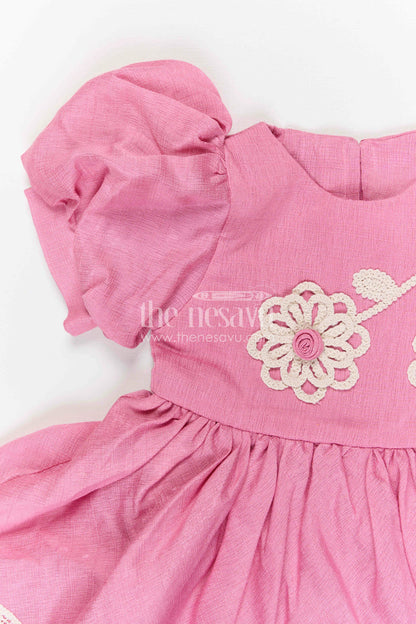 The Nesavu Girls Cotton Frock Toddler Girl Cotton Frock for Outings and Family Gatherings Nesavu Nesavu toddler girl cotton frock for outings and family gatherings with floral thread embroidery