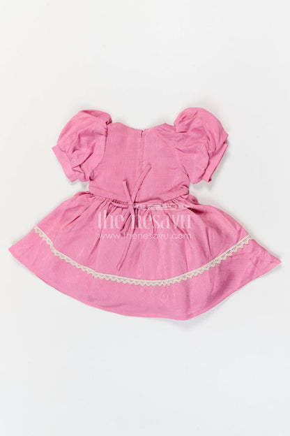 The Nesavu Girls Cotton Frock Toddler Girl Cotton Frock for Outings and Family Gatherings Nesavu Nesavu toddler girl cotton frock for outings and family gatherings with floral thread embroidery