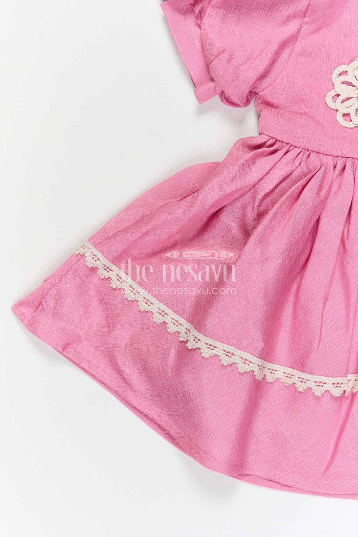 The Nesavu Girls Cotton Frock Toddler Girl Cotton Frock for Outings and Family Gatherings Nesavu Nesavu toddler girl cotton frock for outings and family gatherings with floral thread embroidery