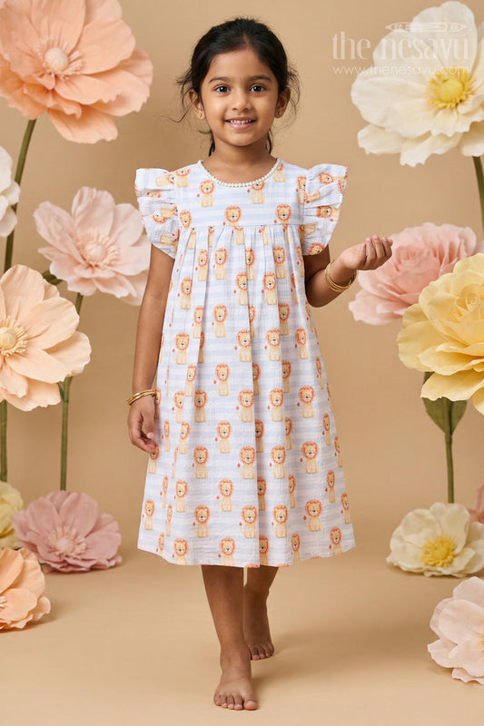 Toddler Girl Cotton Frock with Jungle Animal Print for Everyday Fun