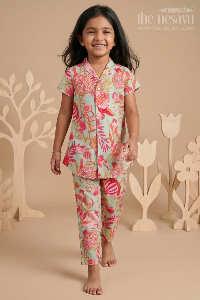 The Nesavu Girls Co-Ord Sets Toddler Girl Crepe Co-ord Set with Digital Print for Cultural Wear Nesavu 16 (1Y) / Multicolor GPS919A-16 Nesavu toddler girl crepe co-ord set with floral digital print for casual festive styling