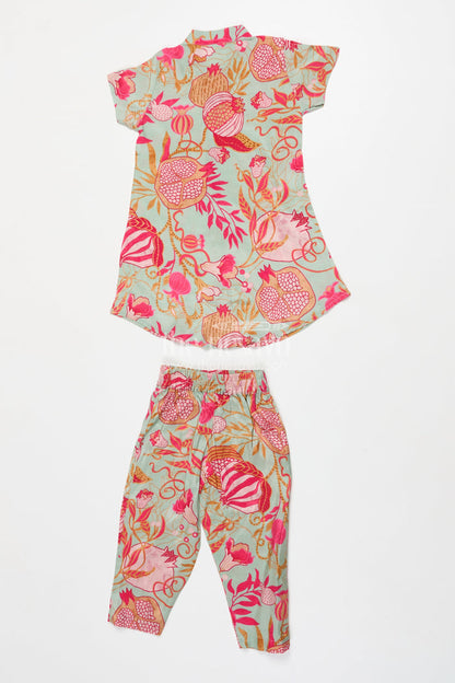 The Nesavu Girls Co-Ord Sets Toddler Girl Crepe Co-ord Set with Digital Print for Cultural Wear Nesavu Nesavu toddler girl crepe co-ord set with floral digital print for casual festive styling