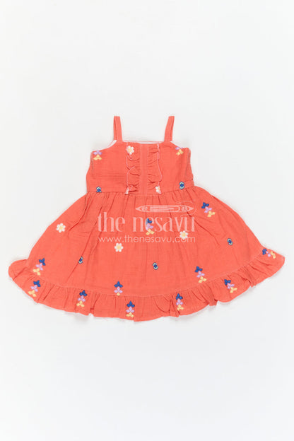 The Nesavu Girls Cotton Frock Toddler Girl Dress for Casual Outings and Everyday Comfort Nesavu Nesavu Toddler Girl Muslin Cotton Dress For Casual Outings With Thread Embroidery And Breathable Comfort