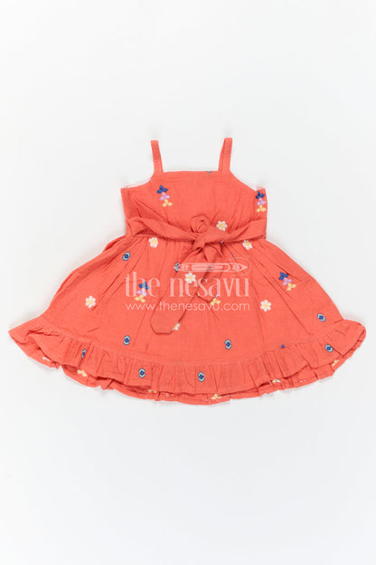 The Nesavu Girls Cotton Frock Toddler Girl Dress for Casual Outings and Everyday Comfort Nesavu Nesavu Toddler Girl Muslin Cotton Dress For Casual Outings With Thread Embroidery And Breathable Comfort