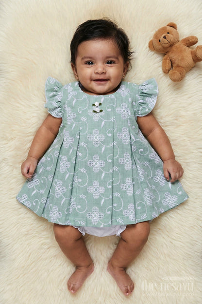 The Nesavu Baby Cotton Frocks Toddler Girl Embroidered Frock Set with Bloomers for Summer Days Nesavu Nesavu toddler girl cotton frock set with thread embroidery and bloomers for casual summer wear