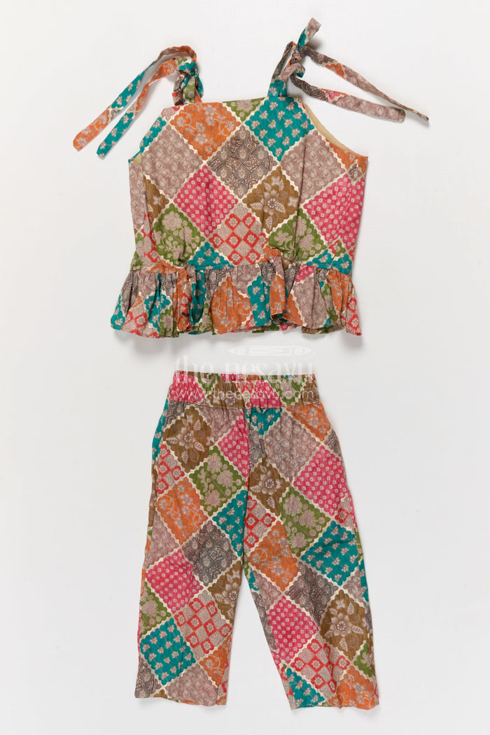 The Nesavu Girls Co-Ord Sets Toddler Girl Ethnic Co-ord Set in Printed Modal Silk for Festive Moments Nesavu Nesavu toddler girl co-ord set in modal silk with digital festive print for family functions