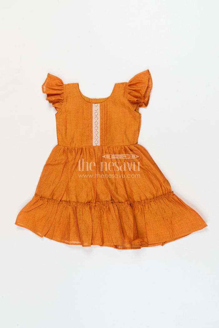 The Nesavu Girls Chanderi Frock Toddler Girl Festive Frock for Pooja and Traditional Functions Nesavu 18 (2Y) / Yellow / Chanderi GFC2071A-18 Nesavu toddler girl festive frock in Chanderi cotton for pooja and traditional occasions