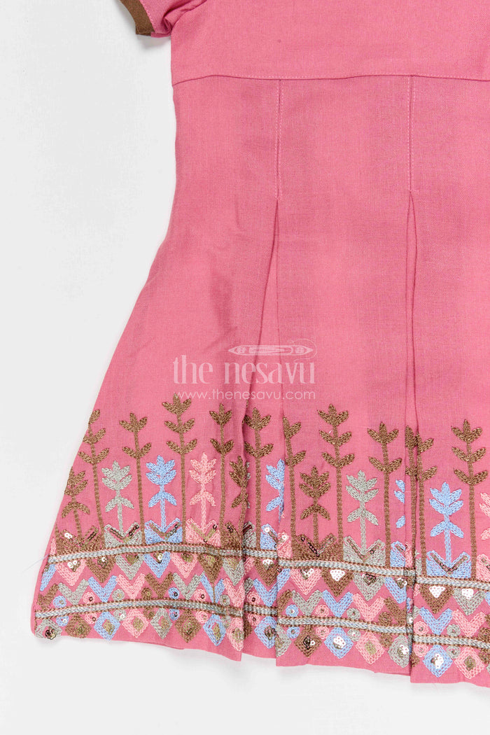 The Nesavu Girls Cotton Frock Toddler Girl Frock for Birthday Parties and Festive Outings Nesavu Nesavu toddler girl cotton crepe frock for birthday parties and festive outings with thread embroidery