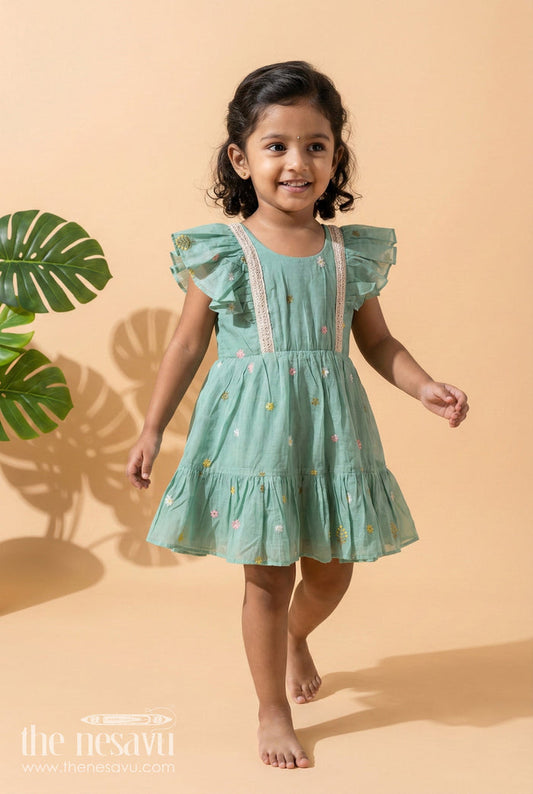 The Nesavu Girls Cotton Frock Toddler Girl Frock for Ethnic Day and Celebration Wear Nesavu 18 (2Y) / Pink / Cotton GFC2076B-18 Nesavu toddler girl embroidered frock for ethnic day celebrations and traditional gatherings