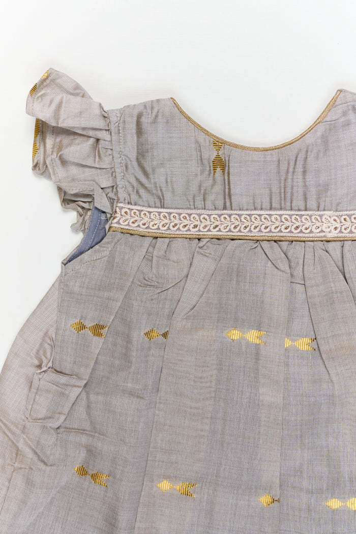The Nesavu Girls Chanderi Frock Toddler Girl Frock for Weddings and Milestone Photoshoots Nesavu Nesavu toddler girl silk frock with golden butti for weddings and special photoshoot moments