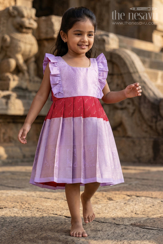 The Nesavu Girls Kanchi Silk Frock Toddler Girl Kanchi Silk Frock for Weddings and Festive Occasions Nesavu Nesavu toddler girl Kanchi silk frock for festive functions and family wedding celebrations
