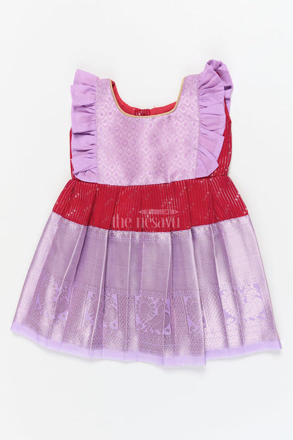 The Nesavu Girls Kanchi Silk Frock Toddler Girl Kanchi Silk Frock for Weddings and Festive Occasions Nesavu 10 (NB) / Purple / Style 1 KSF018BA-10 Nesavu toddler girl Kanchi silk frock for festive functions and family wedding celebrations