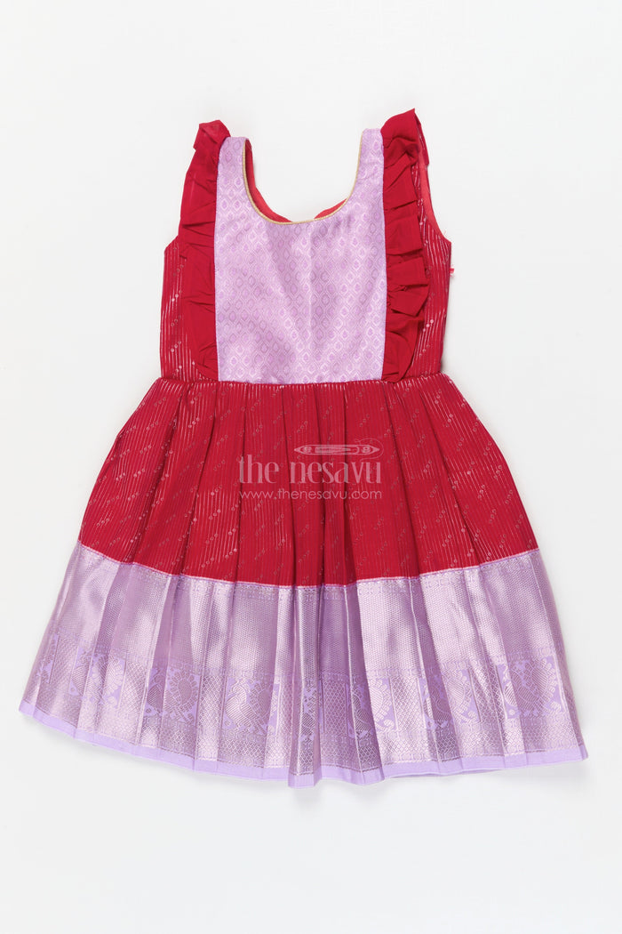 The Nesavu Girls Kanchi Silk Frock Toddler Girl Kanchi Silk Frock for Weddings and Festive Occasions Nesavu 22 (4Y) / Purple / Style 2 KSF018BB-22 Nesavu toddler girl Kanchi silk frock for festive functions and family wedding celebrations