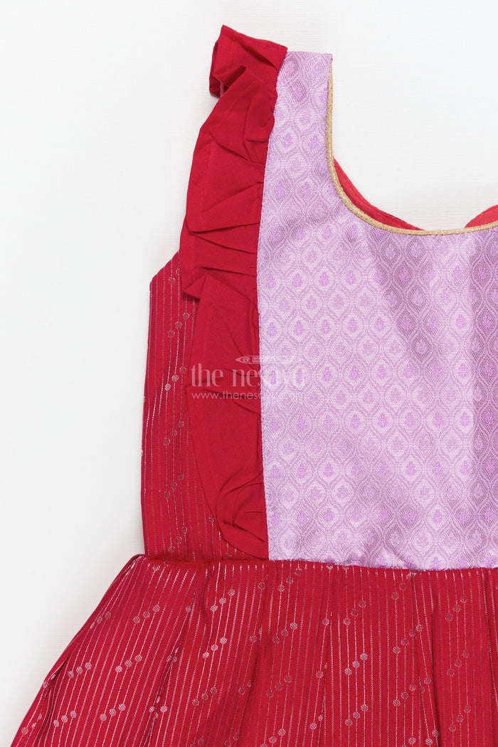 The Nesavu Girls Kanchi Silk Frock Toddler Girl Kanchi Silk Frock for Weddings and Festive Occasions Nesavu Nesavu toddler girl Kanchi silk frock for festive functions and family wedding celebrations