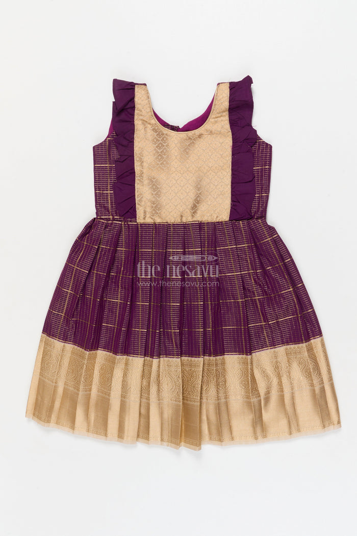 The Nesavu Girls Kanchi Silk Frock Toddler Girl Kanchi Silk Frock for Weddings and Traditional Day Celebrations Nesavu 22 (4Y) / Purple / Style 2 KSF034CB-22 Nesavu toddler girl Kanchi silk frock for weddings, cultural events, and traditional school celebrations