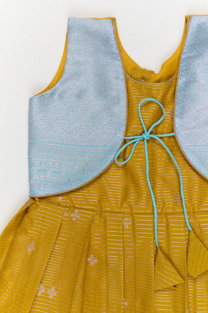 The Nesavu Girls Kanchi Silk Frock Toddler Girl Kanchipuram Silk Frock for Weddings and Festive Functions Nesavu Nesavu kanchipuram silk frock for toddler girls with pleats and festive jacket design