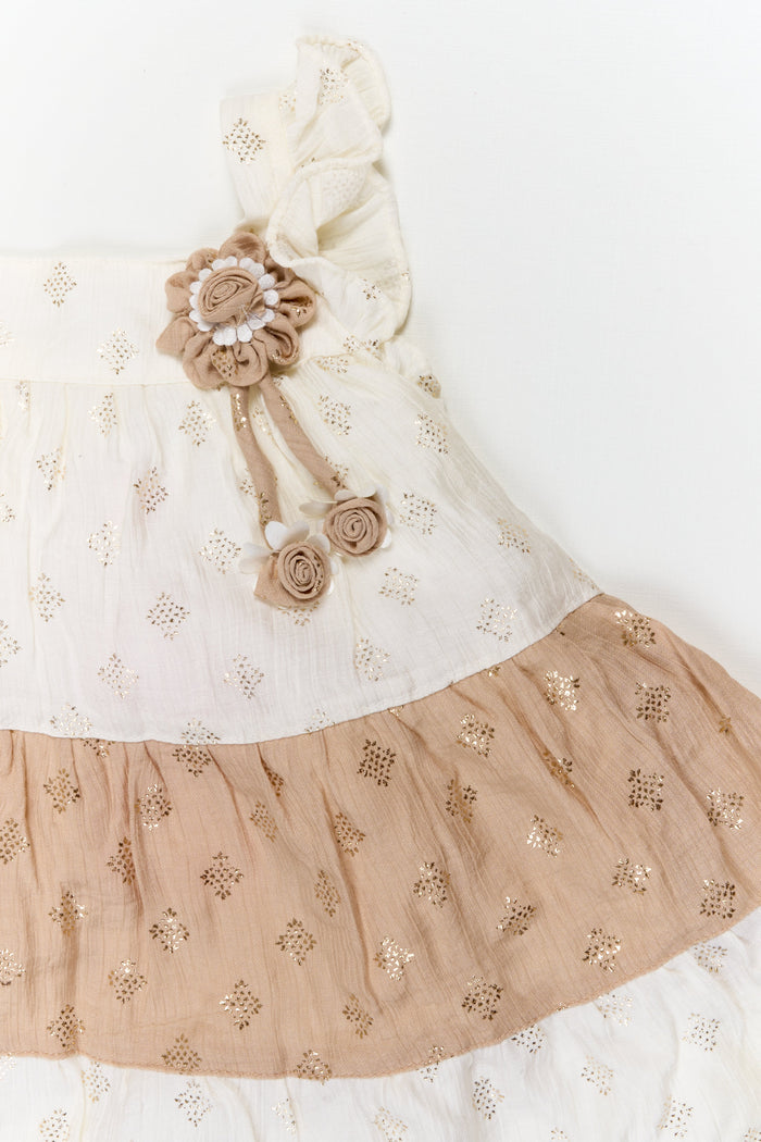 The Nesavu Girls Cotton Frock Toddler Girl Layered Frock for Festive Gatherings and Family Occasions Nesavu Nesavu toddler girl layered georgette frock with gold foil for festive occasions and birthdays