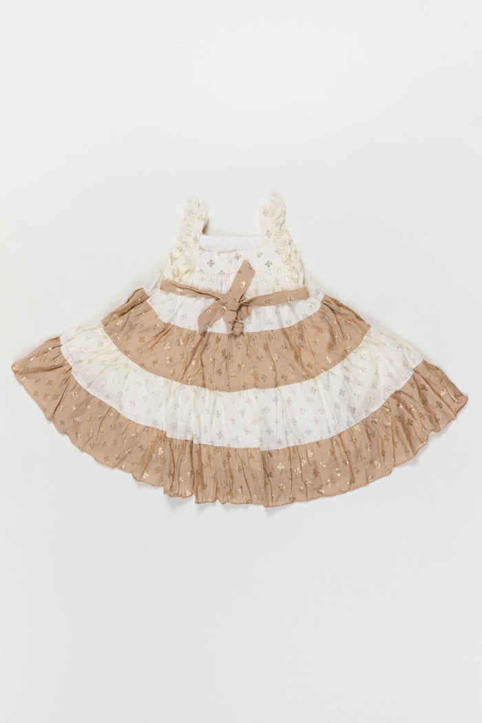 The Nesavu Girls Cotton Frock Toddler Girl Layered Frock for Festive Gatherings and Family Occasions Nesavu Nesavu toddler girl layered georgette frock with gold foil for festive occasions and birthdays