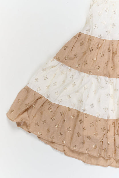 The Nesavu Girls Cotton Frock Toddler Girl Layered Frock for Festive Gatherings and Family Occasions Nesavu Nesavu toddler girl layered georgette frock with gold foil for festive occasions and birthdays