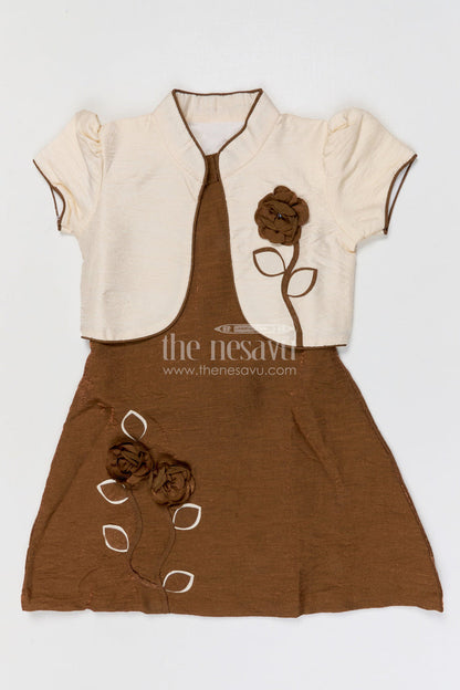 The Nesavu Girls Cotton Frock Toddler Girl Party Frock with Embellished Jacket for Special Occasions Nesavu Nesavu toddler girl georgette party frock with flower embellished jacket for birthdays and festive occasions