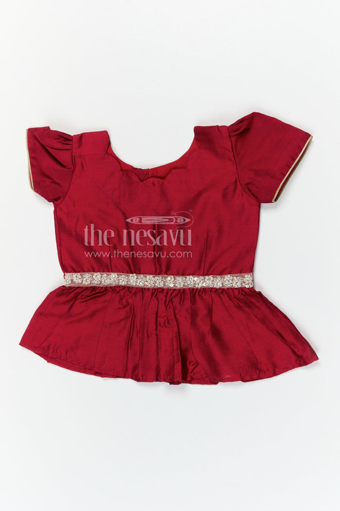 The Nesavu Pattu Pavadai Toddler Girl Pattu Pavadai for Traditional Functions and Festive Wear Nesavu Nesavu toddler girl pattu pavadai for festive wear and traditional functions with semi banaras silk comfort fit