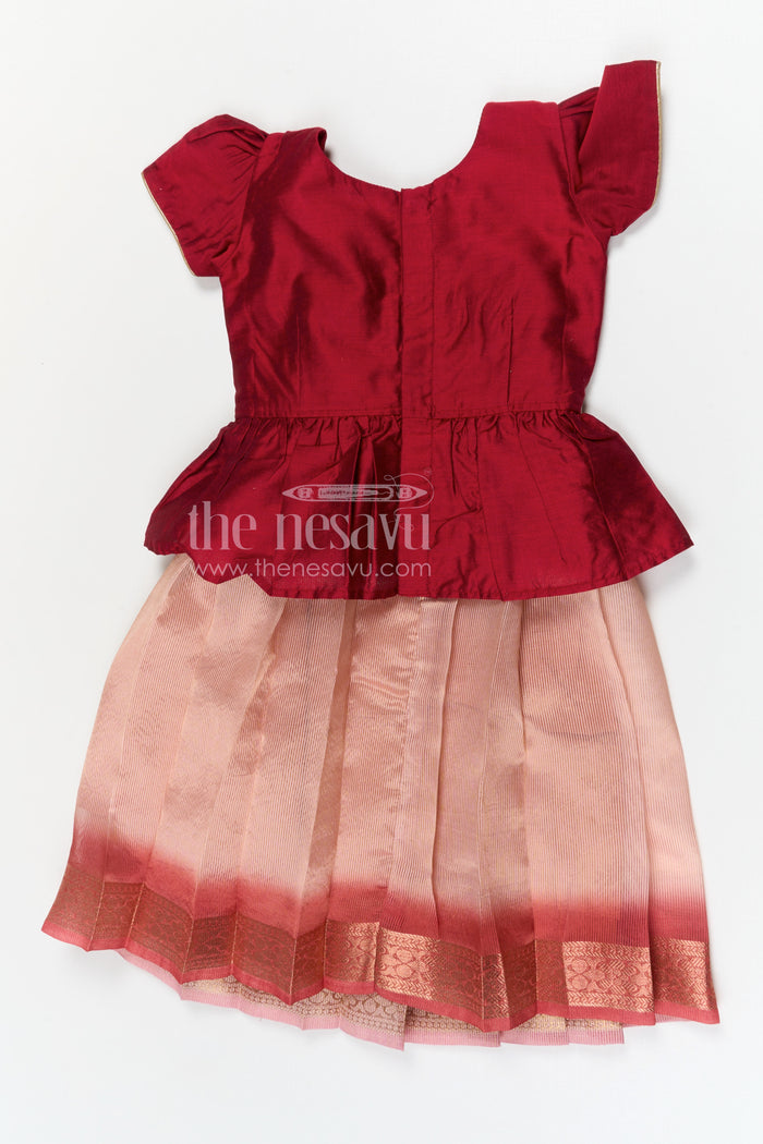 The Nesavu Pattu Pavadai Toddler Girl Pattu Pavadai for Traditional Functions and Festive Wear Nesavu Nesavu toddler girl pattu pavadai for festive wear and traditional functions with semi banaras silk comfort fit