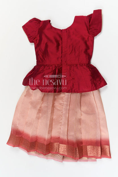 The Nesavu Pattu Pavadai Toddler Girl Pattu Pavadai for Traditional Functions and Festive Wear Nesavu Nesavu toddler girl pattu pavadai for festive wear and traditional functions with semi banaras silk comfort fit