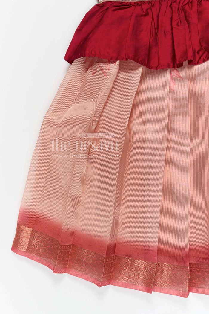 The Nesavu Pattu Pavadai Toddler Girl Pattu Pavadai for Traditional Functions and Festive Wear Nesavu Nesavu toddler girl pattu pavadai for festive wear and traditional functions with semi banaras silk comfort fit