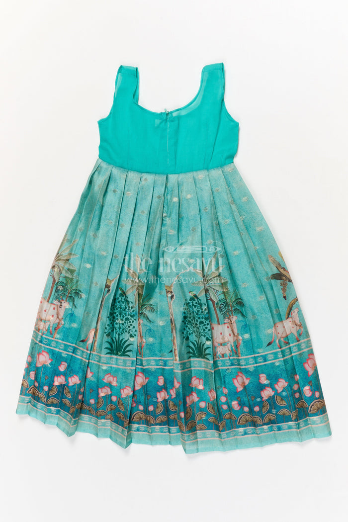 The Nesavu Pattu Pavadai Toddler Girl Pattu Pavadai with Raw Silk Yoke and Art Silk Skirt for Celebration Nesavu Nesavu toddler girl pattu pavadai with raw silk yoke and semi Banaras art silk skirt for family functions
