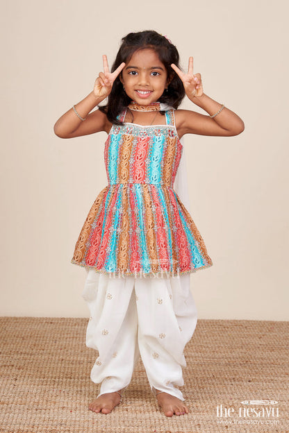 The Nesavu Girls Dothi Sets Toddler Girl Sharara Set for Birthday Celebrations and Festive Events Nesavu 18 (2Y) / Multicolor GPS865A-18 Nesavu toddler girl sharara set digital print embroidered tulip pants festive wear