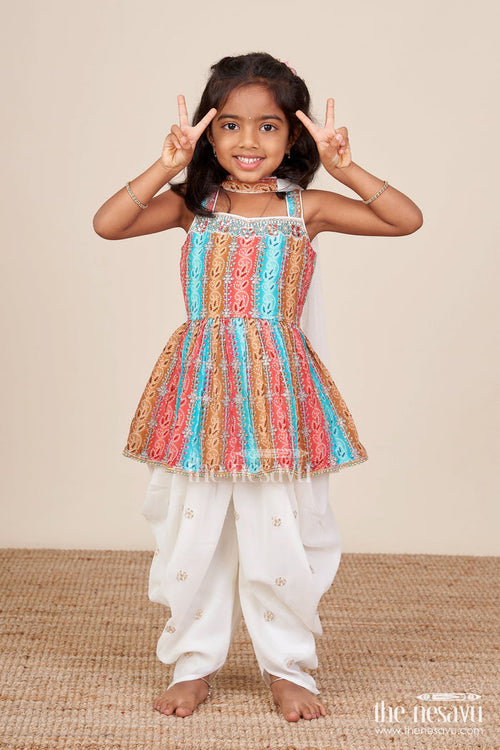 The Nesavu Girls Dothi Sets Toddler Girl Sharara Set for Birthday Celebrations and Festive Events Nesavu 18 (2Y) / Multicolor GPS865A-18 Nesavu toddler girl sharara set digital print embroidered tulip pants festive wear