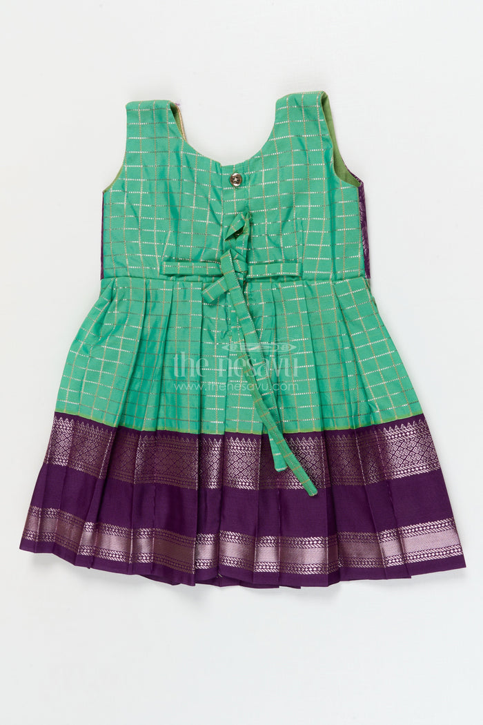 The Nesavu Girls Kanchi Silk Frock Toddler Girl Silk Frock with Bridal Saree Style for Weddings and Festivals Nesavu Nesavu toddler girl silk frock with Dharmavaram bridal saree inspired zari border design