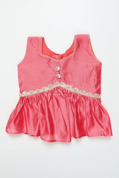 The Nesavu Pattu Pavadai Toddler Girl Traditional Pattu Pavadai with Chanderi Yoke for Cultural Events Nesavu Nesavu toddler girl pattu pavadai with chanderi yoke and semi Banaras silk skirt for cultural festivities
