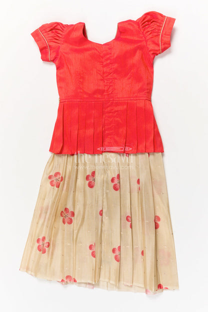 The Nesavu Pattu Pavadai Toddler Girl Traditional Pavadai Set for Special Ethnic Occasions Nesavu Nesavu toddler girl traditional pavadai set with digital print skirt and puff sleeve blouse