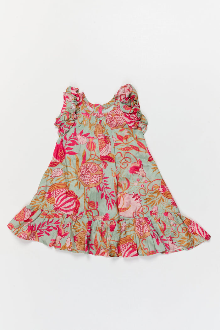 The Nesavu Girls Cotton Frock Toddler Girl Viscose Silk Frock with Floral Print for Casual Festive Moments Nesavu 10 (NB) / Multicolor / Viscose Silk GFC2088A-10 Nesavu toddler girl viscose silk frock with digital floral print for festive and casual occasions