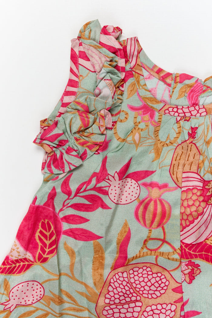 The Nesavu Girls Cotton Frock Toddler Girl Viscose Silk Frock with Floral Print for Casual Festive Moments Nesavu Nesavu toddler girl viscose silk frock with digital floral print for festive and casual occasions