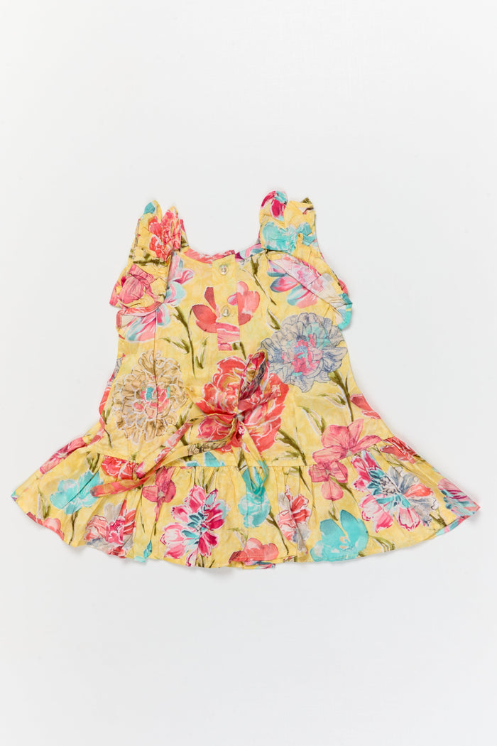 The Nesavu Girls Cotton Frock Toddler Girl Viscose Silk Frock with Floral Print for Festive Outings Nesavu Nesavu toddler girl viscose silk frock with digital floral print for birthdays and festive days