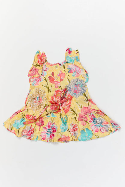 The Nesavu Girls Cotton Frock Toddler Girl Viscose Silk Frock with Floral Print for Festive Outings Nesavu Nesavu toddler girl viscose silk frock with digital floral print for birthdays and festive days