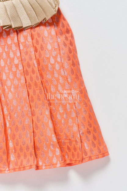 The Nesavu Pattu Pavadai Traditional Baby Girl Pattu Pavadai with Semi Banarasi Design for Festive Occasions Nesavu Nesavu traditional baby pattu pavadai banarasi skirt tissue yoke  ideal festive wear