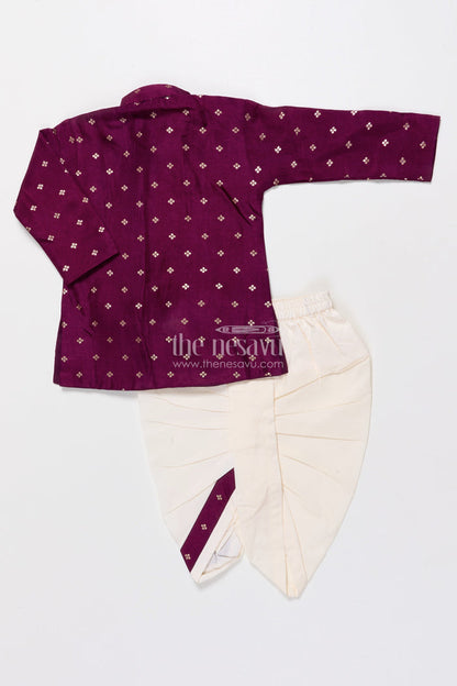 The Nesavu Boys Dothi Set Traditional Boys Dhoti Kurta Set for Festive Occasions and Temple Ceremonies Nesavu Nesavu boys festive silk blend dhoti kurta set zari butta cultural events rituals